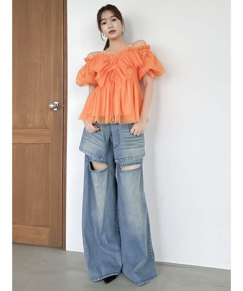 dazzlin（ダズリン）の「レイヤードワイドデニムパンツ（デニムパンツ・レディース・ベージュ/ブルー/ライトグレー・SMALL/MEDIUM）」の17枚目の写真