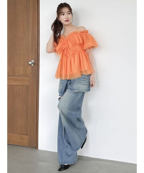 dazzlin（ダズリン）の「レイヤードワイドデニムパンツ（デニムパンツ・レディース・ベージュ/ブルー/ライトグレー・SMALL/MEDIUM）」の16枚目の写真