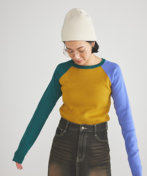 OLDSTUSSY ラグランニット XL セール】クレイジーラグランニットトップス（ニット/セーター
