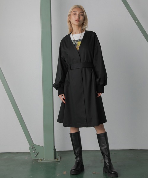 ROSE BUD(ローズバッド)の「(mici)ノーカラーコート(ノーカラージャケット・レディース・ベージュ/ブラック・ONE SIZE)」の3枚目の写真