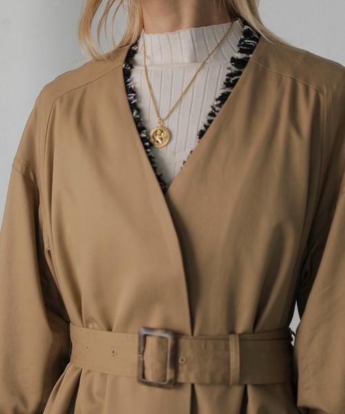 ROSE BUD(ローズバッド)の「(mici)ノーカラーコート(ノーカラージャケット・レディース・ベージュ/ブラック・ONE SIZE)」の14枚目の写真