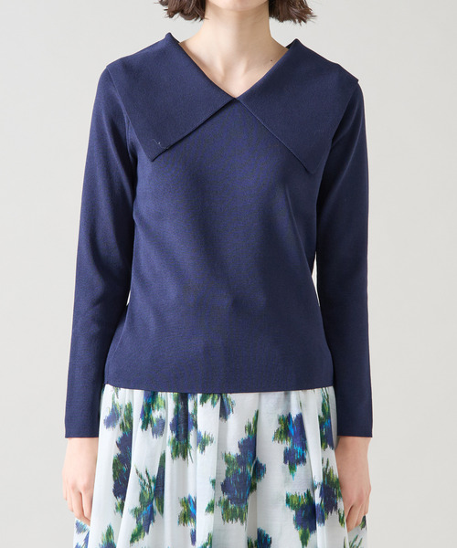 Tiara(ティアラ)の「ビッグカラーコンパクトニット(ニット/セーター・レディース・レッド/ネイビー/ホワイト・FREE)」の5枚目の写真