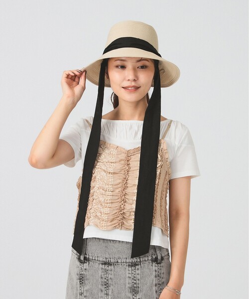 Ray BEAMS（レイビームス）の「リボン ブレード ハット（ハット・レディース・ナチュラル/ブラック・ONE SIZE）」の3枚目の写真