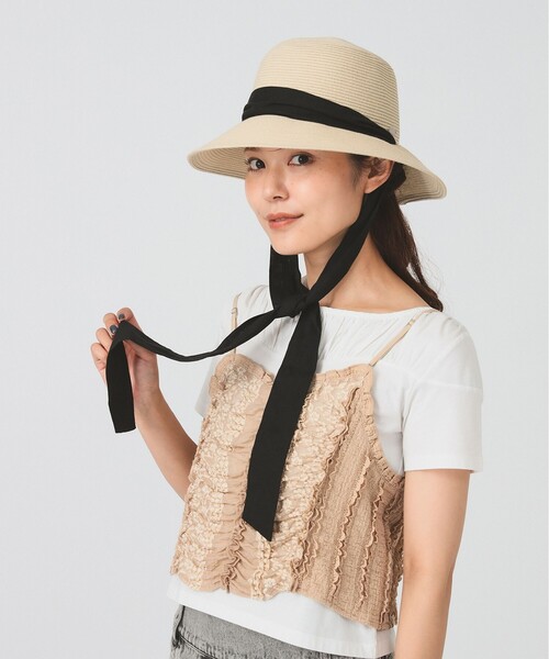 Ray BEAMS（レイビームス）の「リボン ブレード ハット（ハット・レディース・ナチュラル/ブラック・ONE SIZE）」の4枚目の写真