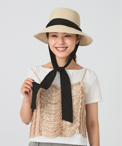 Ray BEAMS（レイビームス）の「リボン ブレード ハット（ハット・レディース・ナチュラル/ブラック・ONE SIZE）」の5枚目の写真