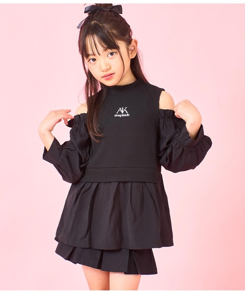 ANAP kids（アナップキッズ）の「肩アキコンビブラウス（シャツ/ブラウス・キッズ・ホワイト/ブラック・110cm/120cm/130cm）」の2枚目の写真