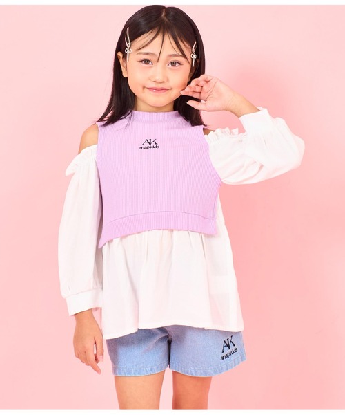 ANAP kids（アナップキッズ）の「肩アキコンビブラウス（シャツ/ブラウス・キッズ・ホワイト/ブラック・110cm/120cm/130cm）」の3枚目の写真