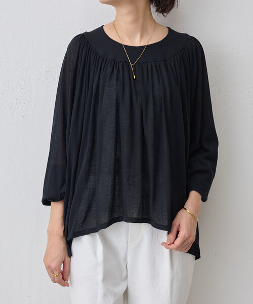 新品タグ付き　ビアズリー　BEARDSLEY シアーギャザーカットソー 黒 セール】シアーギャザーカットソー（Tシャツ/カットソー