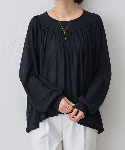 BEARDSLEY(ビアズリー) 袖ギャザーシアーTee　ブラック18700円 ビアズリー BEARDSLEY 袖ギャザーシアーTee （black） -靴
