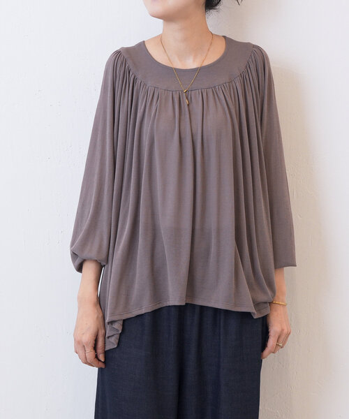 完売品　ビアズリー　BEARDSLEY シアーギャザーカットソー モカ　新品 セール】シアーギャザーカットソー（Tシャツ/カットソー