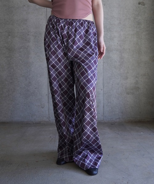 G.V.G.V.(ジーヴィージーヴィー)の「PLAID SATIN PICOT PANTS(その他パンツ・レディース・バーガンディー/ネイビー・36)」の1枚目の写真