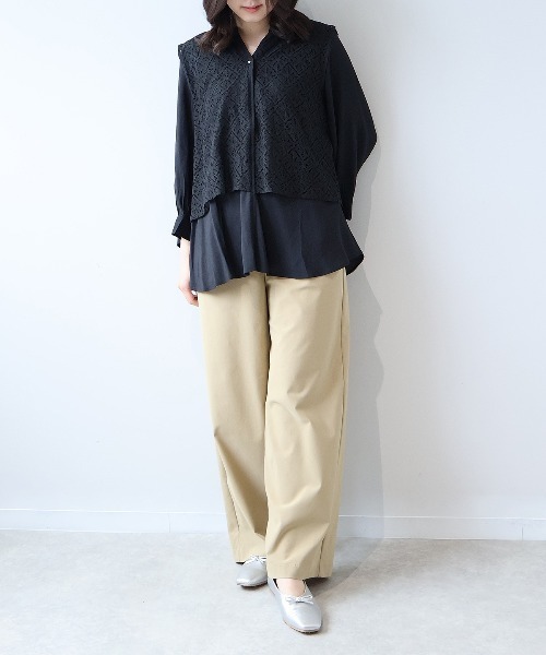 leswel（レスウェル）の「【L～5L 大きいサイズ】レースレイヤードバンドカラーブラウス（シャツ/ブラウス・レディース・ブラック/グリーン/クリーム・3L/LL/4L/L/5L）」の11枚目の写真