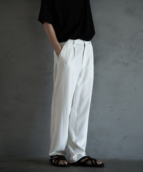 RATTLE TRAP（ラトルトラップ）の「リネン混ワンタックワイドテーパードパンツ（スラックス・メンズ・オフホワイト/ブラック/カーキ・L/M/S）」の7枚目の写真