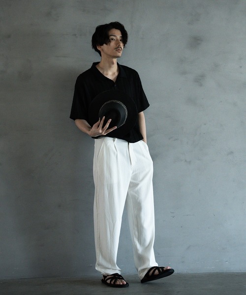 RATTLE TRAP（ラトルトラップ）の「リネン混ワンタックワイドテーパードパンツ（スラックス・メンズ・オフホワイト/ブラック/カーキ・L/M/S）」の9枚目の写真