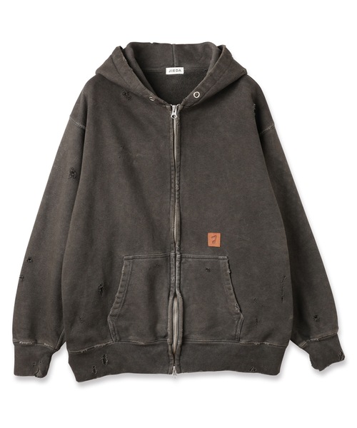 JIEDA(ジエダ)の「DAMAGE PATCH ZIP HOODIE(パーカー・メンズ・ブラック/ブラウン・1/2)」の7枚目の写真