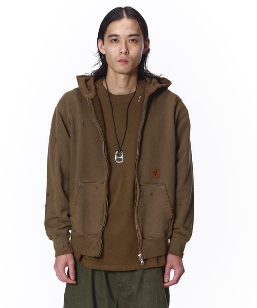 JIEDA(ジエダ)の「DAMAGE PATCH ZIP HOODIE(パーカー・メンズ・ブラック/ブラウン・1/2)」の4枚目の写真