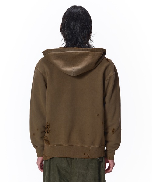 JIEDA(ジエダ)の「DAMAGE PATCH ZIP HOODIE(パーカー・メンズ・ブラック/ブラウン・1/2)」の5枚目の写真