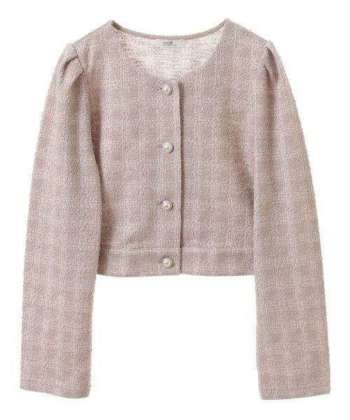 earth music&ecology（アースミュージックアンドエコロジー）の「カットツイードショートジャケット（ノーカラージャケット・レディース・アイボリー/ピンクベージュ・FREE）」の20枚目の写真