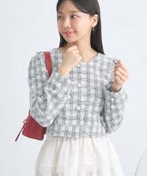 earth music&ecology | カットツイードショートジャケット(ノーカラージャケット)