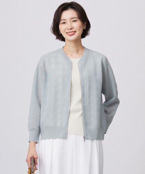J.PRESS(ジェイプレス)の「【洗える】SHEER JACQUARD ニット ブルゾン(カーディガン/ボレロ・レディース・ホワイト系/ブラック系/スカイブルー系・T15/T13)」の3枚目の写真