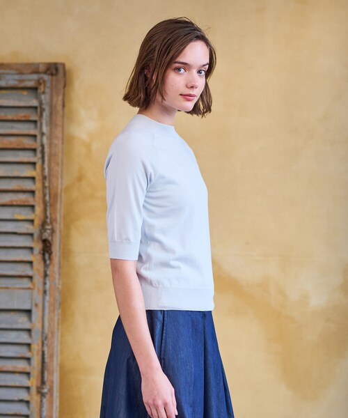 DRESSTERIOR(ドレステリア)の「【定番/洗える】コットンシルク混ハーフスリーブ(ニット/セーター・レディース・ライトグレー/ライトイエロー系/ブラック/サックスブルー・34/36/38)」の18枚目の写真