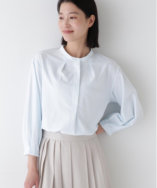 human woman(ヒューマンウーマン)の「◆鹿の子ジャージーストライプバンドカラープルオーバー(Tシャツ/カットソー・レディース・チャコールグレー/ブルー系その他3・MEDIUM)」の1枚目の写真