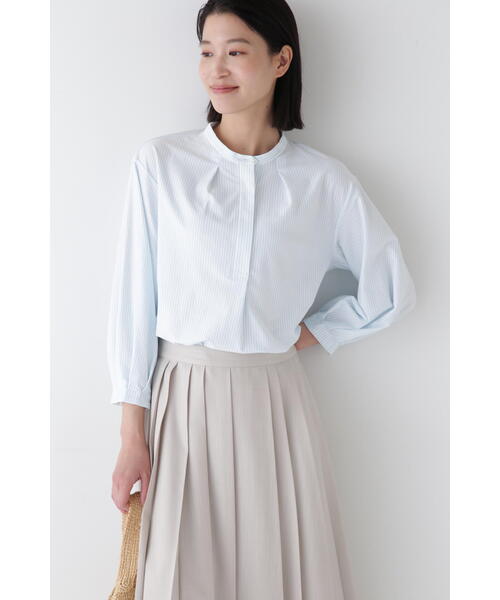 human woman(ヒューマンウーマン)の「◆鹿の子ジャージーストライプバンドカラープルオーバー(Tシャツ/カットソー・レディース・チャコールグレー/ブルー系その他3・MEDIUM)」の3枚目の写真