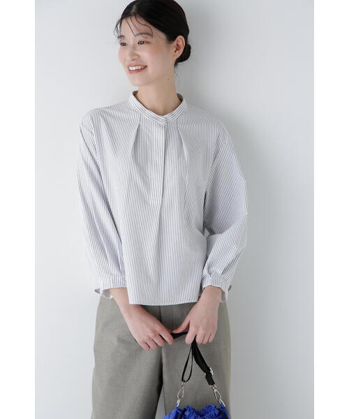 human woman(ヒューマンウーマン)の「◆鹿の子ジャージーストライプバンドカラープルオーバー(Tシャツ/カットソー・レディース・チャコールグレー/ブルー系その他3・MEDIUM)」の4枚目の写真