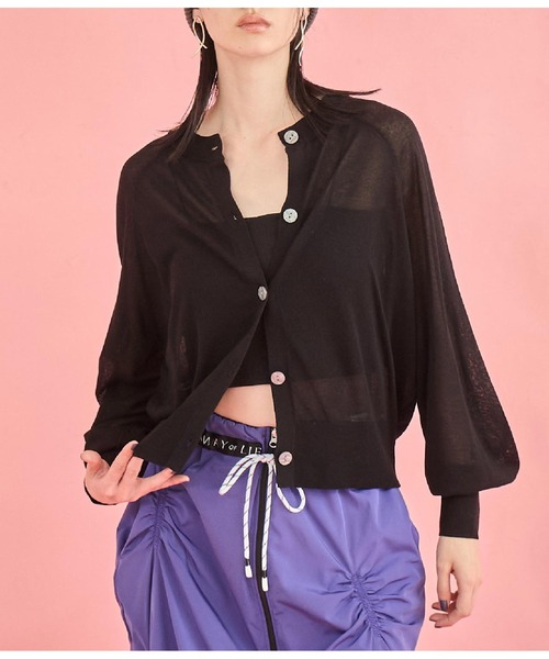 Settimissimo（セッティミッシモ）の「リネンタッチ 2WAY シアー カーディガン（カーディガン/ボレロ・レディース・ラベンダー/ブラック/オフホワイト・FREE）」の3枚目の写真