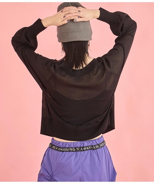 Settimissimo（セッティミッシモ）の「リネンタッチ 2WAY シアー カーディガン（カーディガン/ボレロ・レディース・ラベンダー/ブラック/オフホワイト・FREE）」の5枚目の写真