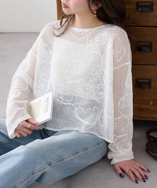 スカシ刺繍花柄プルオーバー（Tシャツ/カットソー）｜DISCOAT（ディス