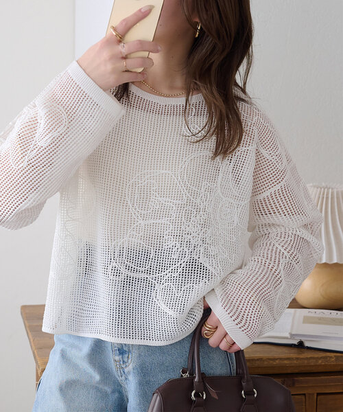スカシ刺繍花柄プルオーバー（Tシャツ/カットソー）｜DISCOAT（ディス