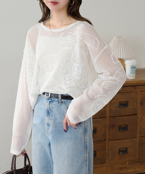 スカシ刺繍花柄プルオーバー（Tシャツ/カットソー）｜DISCOAT（ディス