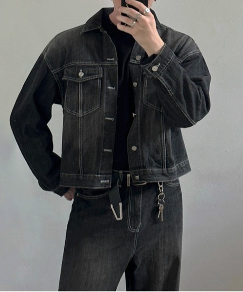 NOWLE（ノウル）の「【NOWLE】ヴィンテージ ウォッシュ デニム ショート ジャケット（デニムジャケット・メンズ・ブラック・MEDIUM/LARGE/X-LARGE）」の15枚目の写真