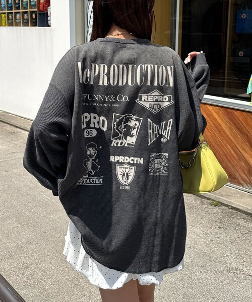 RePRODUCTION LABEL(リプロダクションレーベル)の「【RePRODUCTION LABEL / リプロダクションレーベル】ラウンドカットサーマルロンT(Tシャツ/カットソー・レディース・チャコールグレー/アイボリー・FREE)」の1枚目の写真