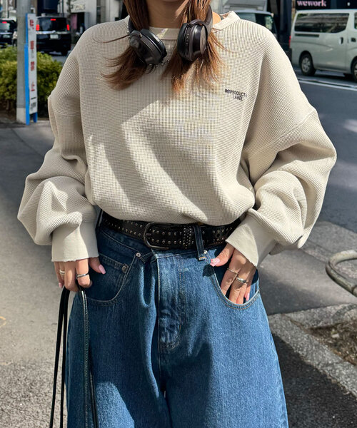 RePRODUCTION LABEL(リプロダクションレーベル)の「【RePRODUCTION LABEL / リプロダクションレーベル】ラウンドカットサーマルロンT(Tシャツ/カットソー・レディース・チャコールグレー/アイボリー・FREE)」の16枚目の写真