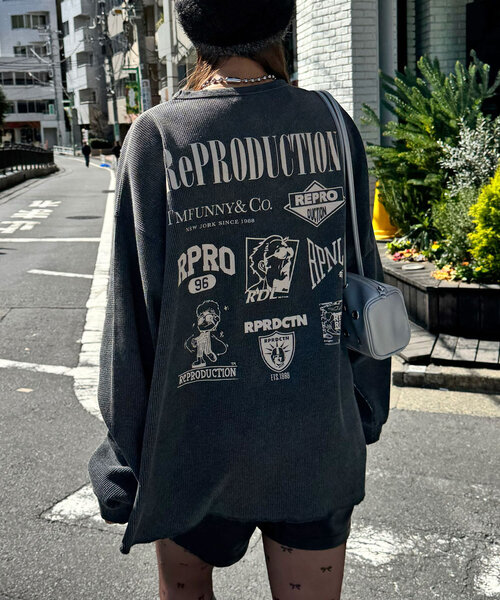 RePRODUCTION LABEL(リプロダクションレーベル)の「【RePRODUCTION LABEL / リプロダクションレーベル】ラウンドカットサーマルロンT(Tシャツ/カットソー・レディース・チャコールグレー/アイボリー・FREE)」の8枚目の写真