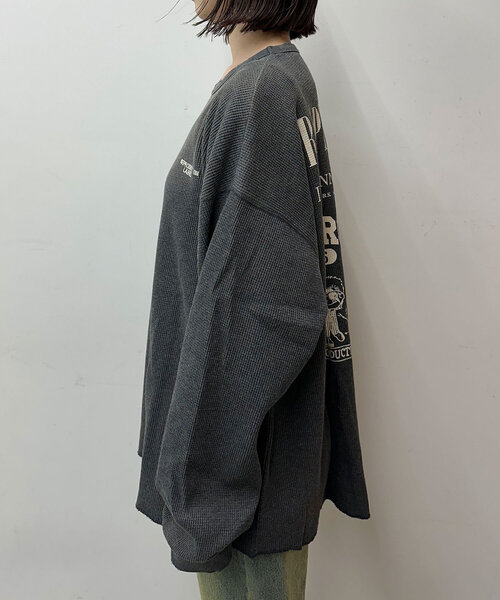 RePRODUCTION LABEL(リプロダクションレーベル)の「【RePRODUCTION LABEL / リプロダクションレーベル】ラウンドカットサーマルロンT(Tシャツ/カットソー・レディース・チャコールグレー/アイボリー・FREE)」の20枚目の写真