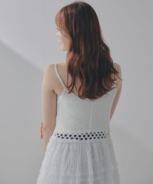 ECREL（エクレール）の「チュールティアードクロシェキャミワンピース（ワンピース・レディース・ベージュ/ホワイト・FREE）」の7枚目の写真