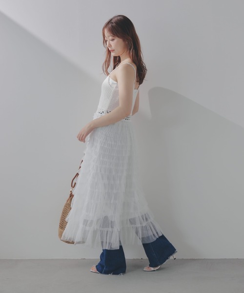 ECREL（エクレール）の「チュールティアードクロシェキャミワンピース（ワンピース・レディース・ベージュ/ホワイト・FREE）」の9枚目の写真