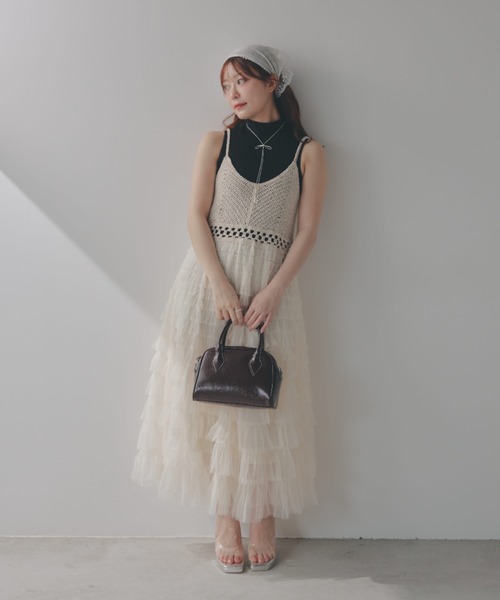 ECREL（エクレール）の「チュールティアードクロシェキャミワンピース（ワンピース・レディース・ベージュ/ホワイト・FREE）」の13枚目の写真