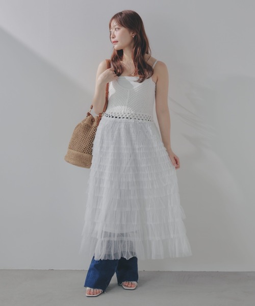 ☘️25新作 ♡ Aje アジュ 白キャミワンピース 新品♡　019 セール】【あかちゃすコラボアイテム】レイヤードキャミ