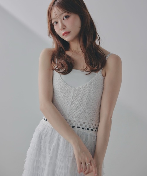 ECREL（エクレール）の「チュールティアードクロシェキャミワンピース（ワンピース・レディース・ベージュ/ホワイト・FREE）」の4枚目の写真