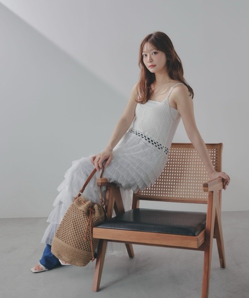 ECREL（エクレール）の「チュールティアードクロシェキャミワンピース（ワンピース・レディース・ベージュ/ホワイト・FREE）」の5枚目の写真