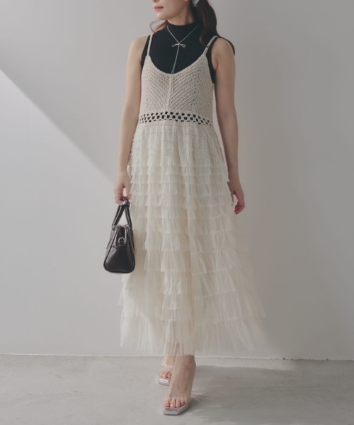 ECREL（エクレール）の「チュールティアードクロシェキャミワンピース（ワンピース・レディース・ベージュ/ホワイト・FREE）」の15枚目の写真