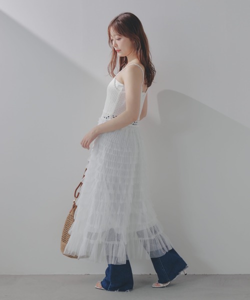 ECREL（エクレール）の「チュールティアードクロシェキャミワンピース（ワンピース・レディース・ベージュ/ホワイト・FREE）」の19枚目の写真