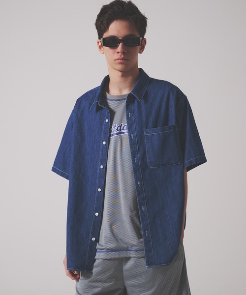 FIRST DOWN（ファーストダウン）の「デニム ショートスリーブ シャツ（シャツ/ブラウス・メンズ・ライトブルー/ブラック/インディゴブルー・XL/L/M）」の8枚目の写真
