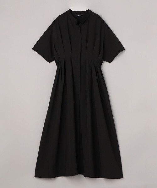 amoento 黒 フレアワンピース 黒ワンピース ドレープネック フレアスリーブ マキシワンピース