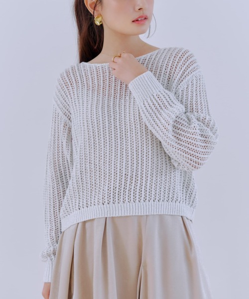 シャイニーテープヤーンメッシュニット 【低身長・小柄女性】