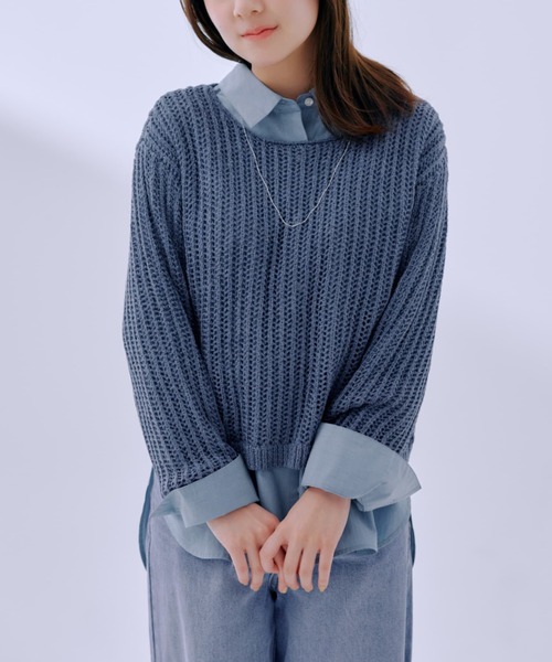 シャイニーテープヤーンメッシュニット 【低身長・小柄女性